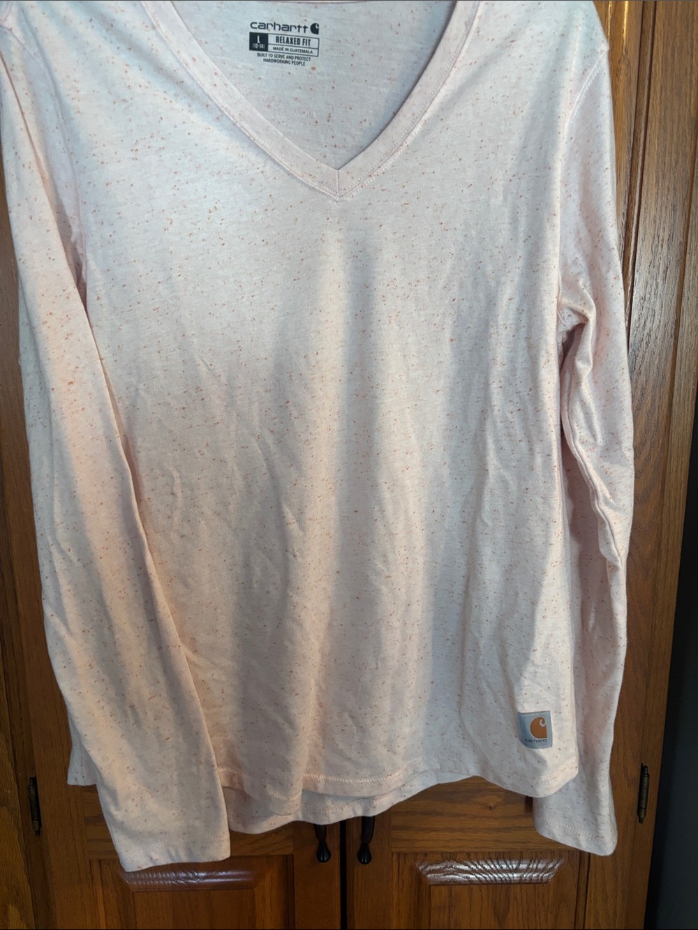 Carhartt Pale Pink Speckled V-Neck Long Sleeve Top